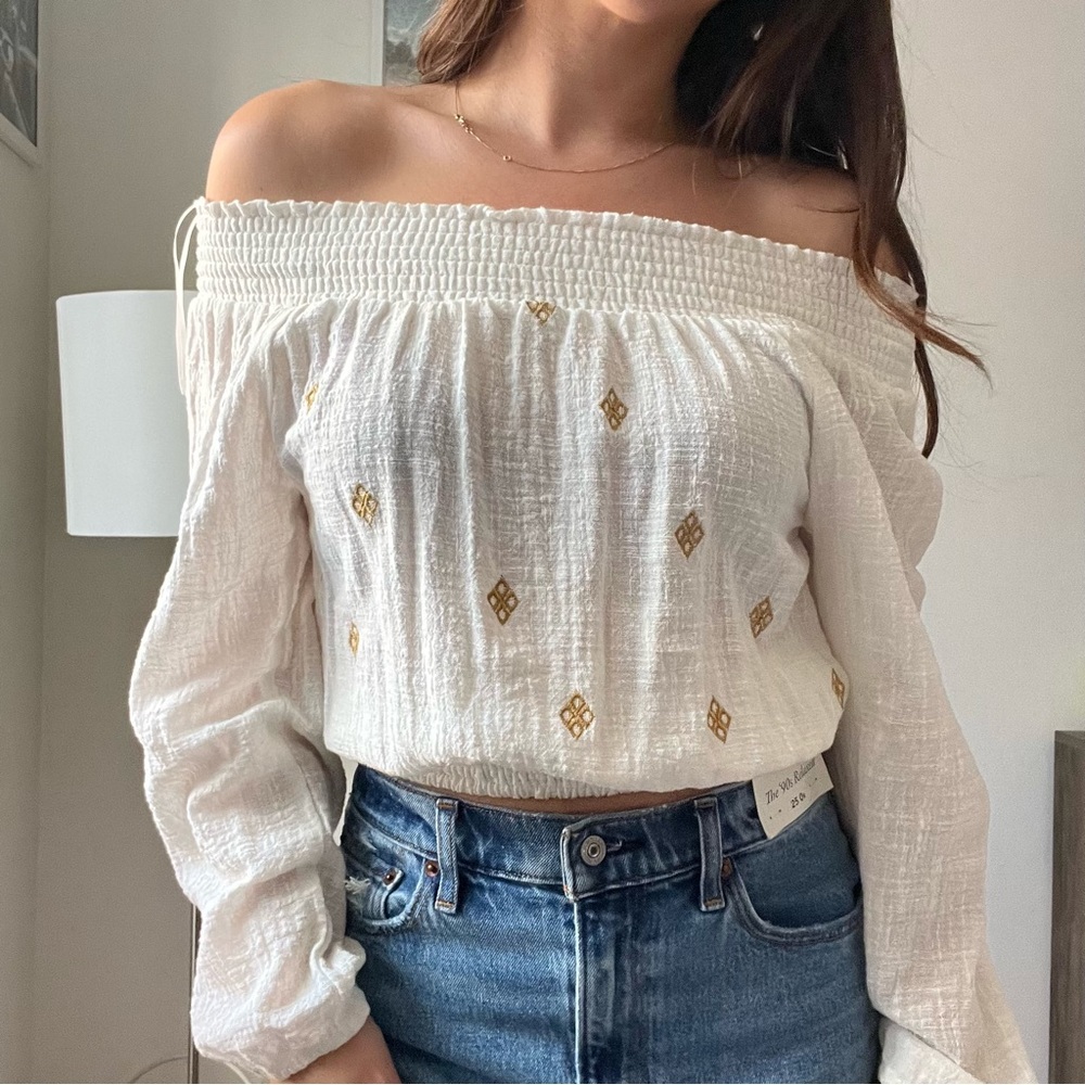 Off the shoulder white top